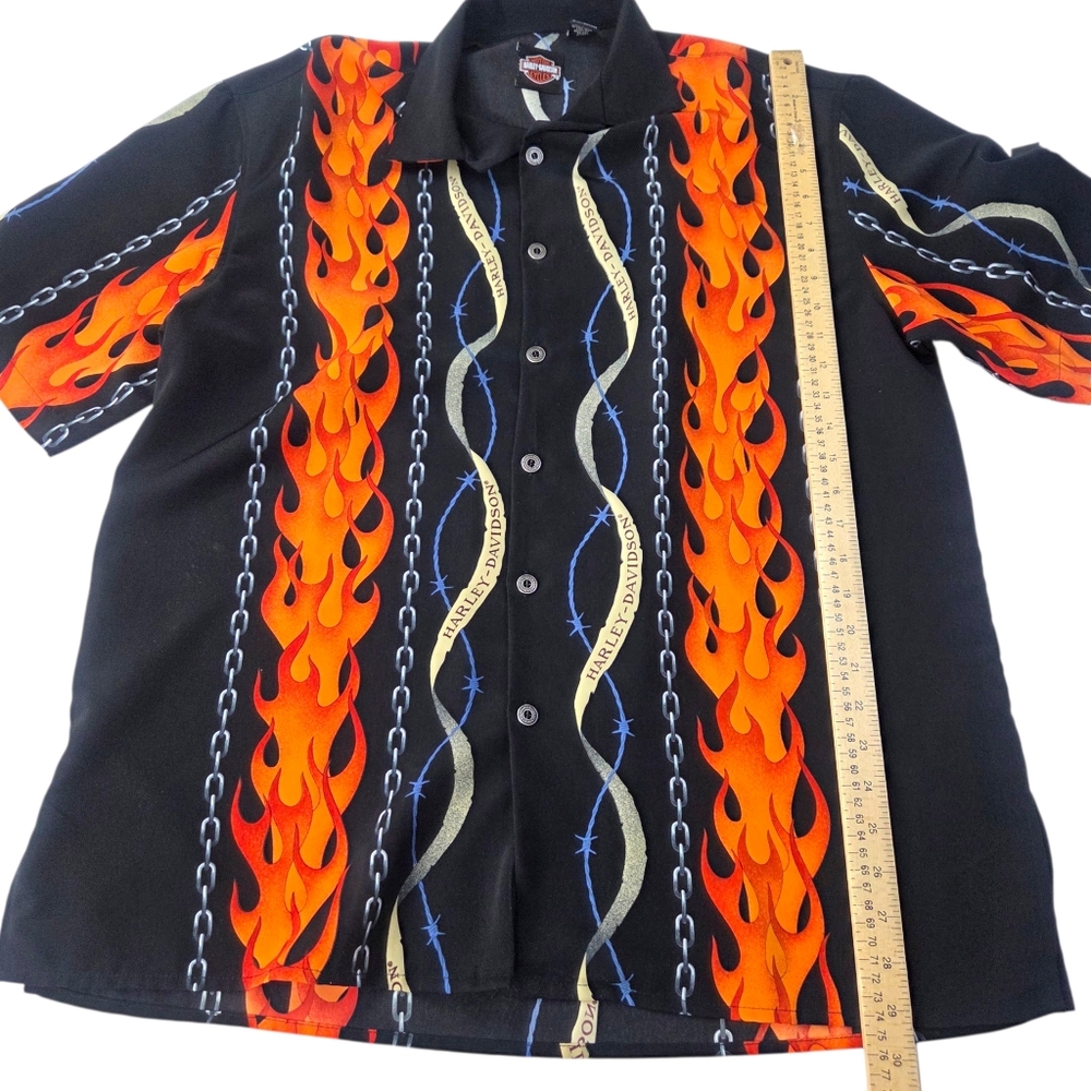 Harley Davidson Y2K Chain Flames Button Down Shirt Mens Large Tori Richard Black - Picture 7 of 9